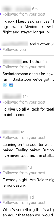 A social media feed displays recent posts and follow notifications, featuring users discussing various topics like technology and location updates.