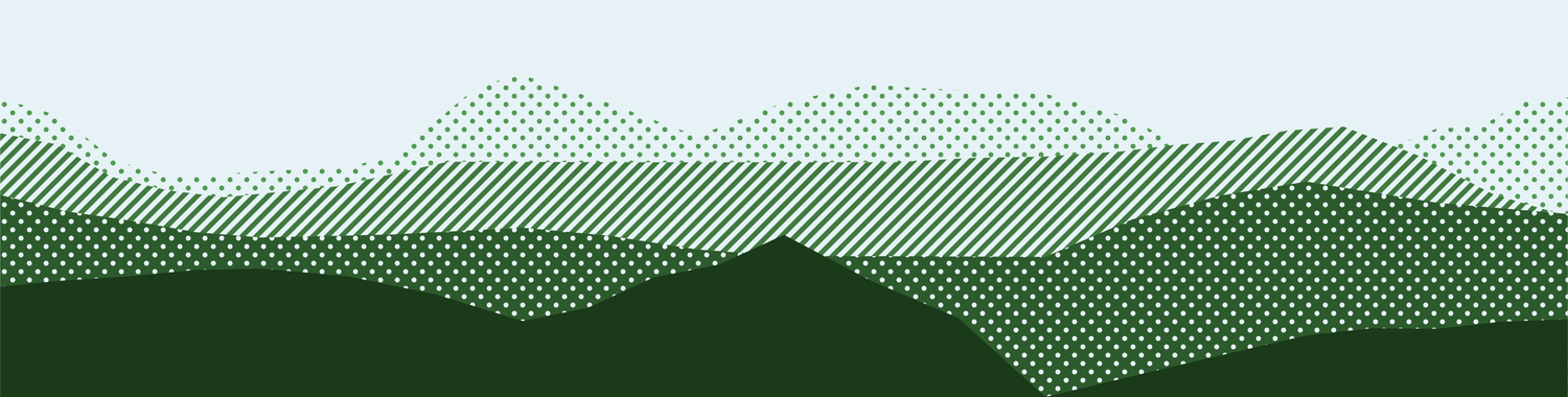 Auto-generated description: Stylized green hills and mountains are depicted with layers of textured patterns.