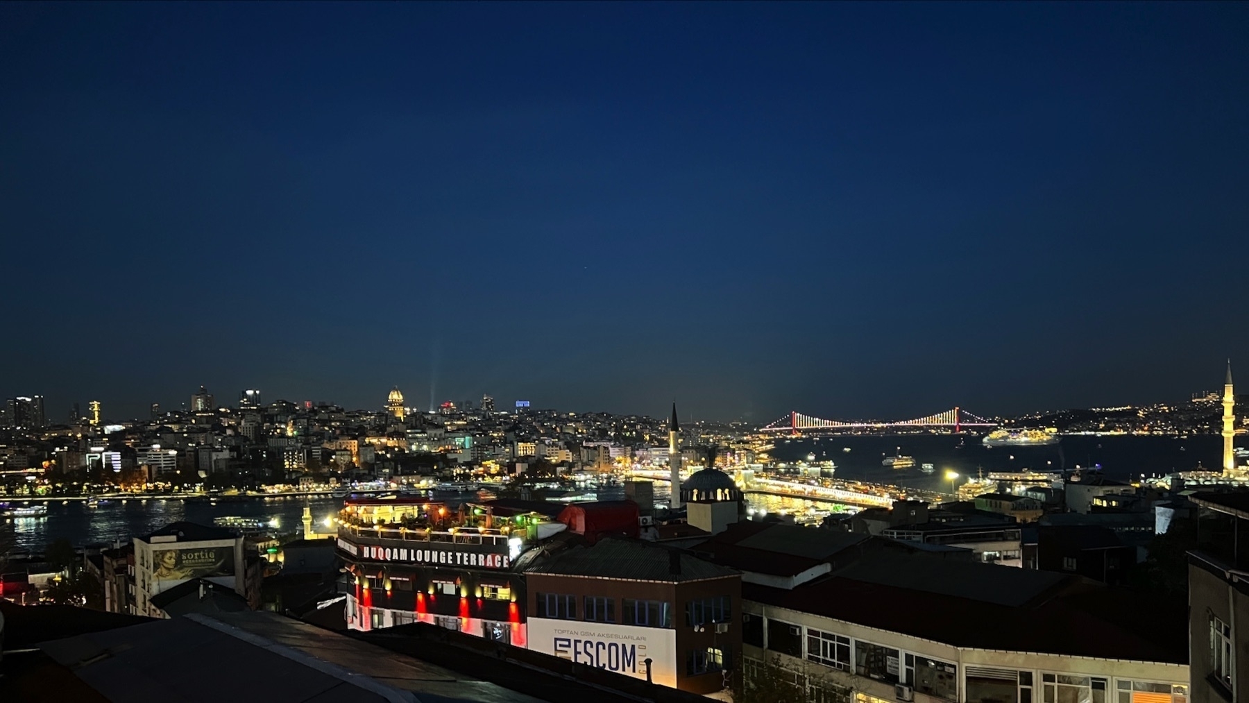 night scene of a city. Bosporus bridge in view