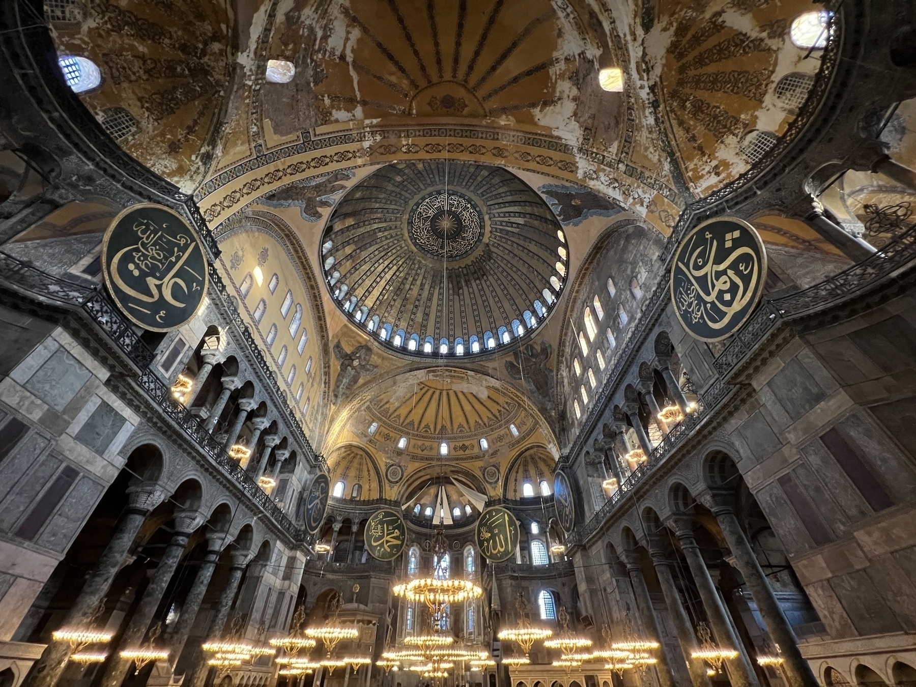 Wide angle of the interior of the Hagia Sophia