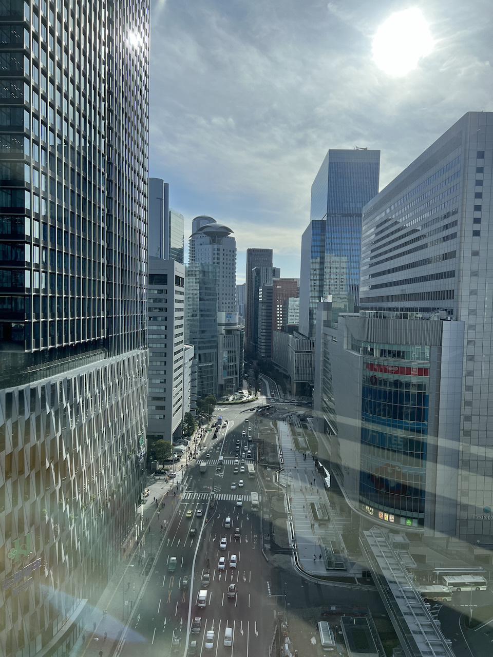 Photo of street in front of JR Osaka building from the 15th floor