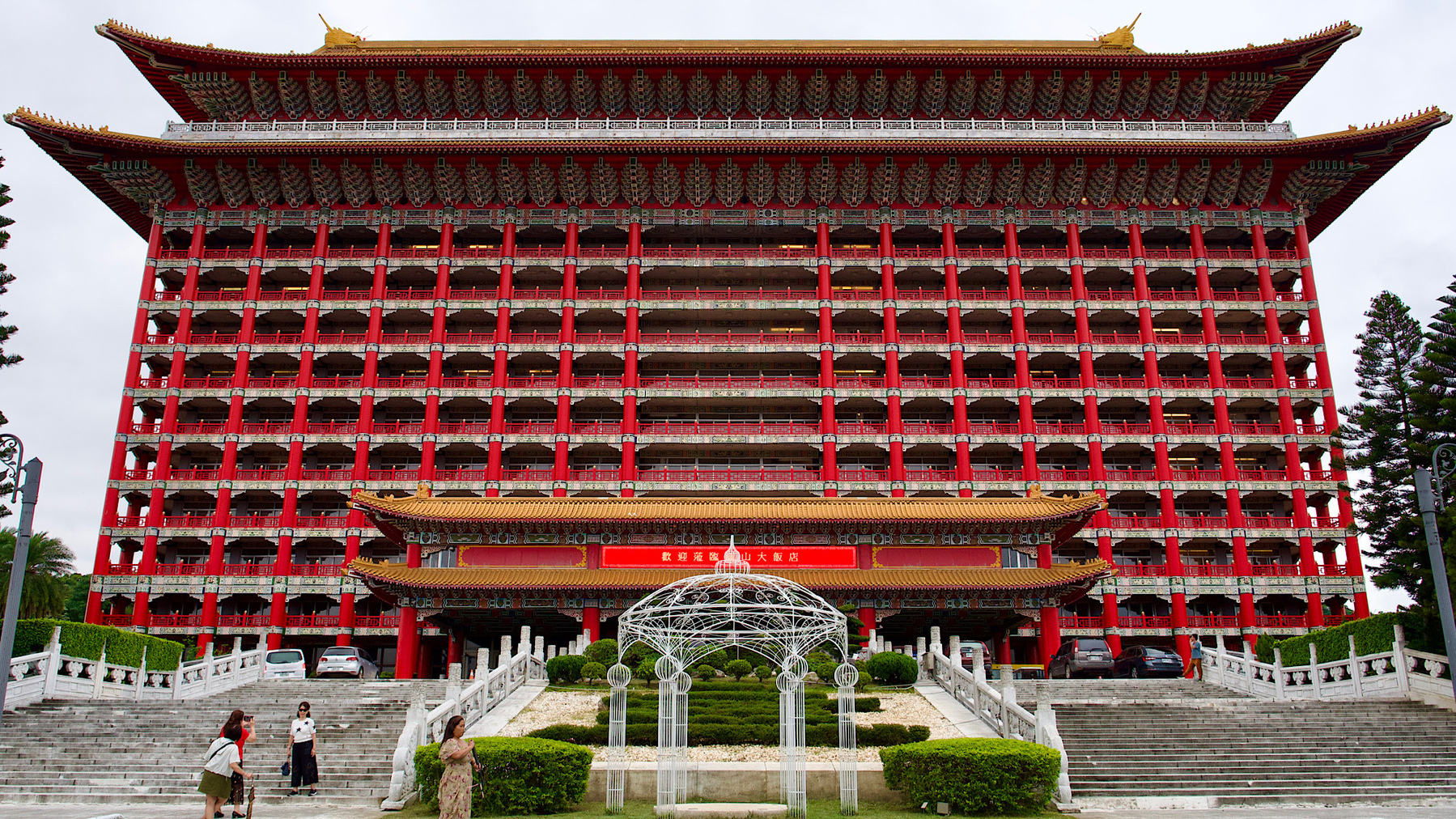 Front of the Grand Hotel, an imposing symmetry structure in Chinese style 
