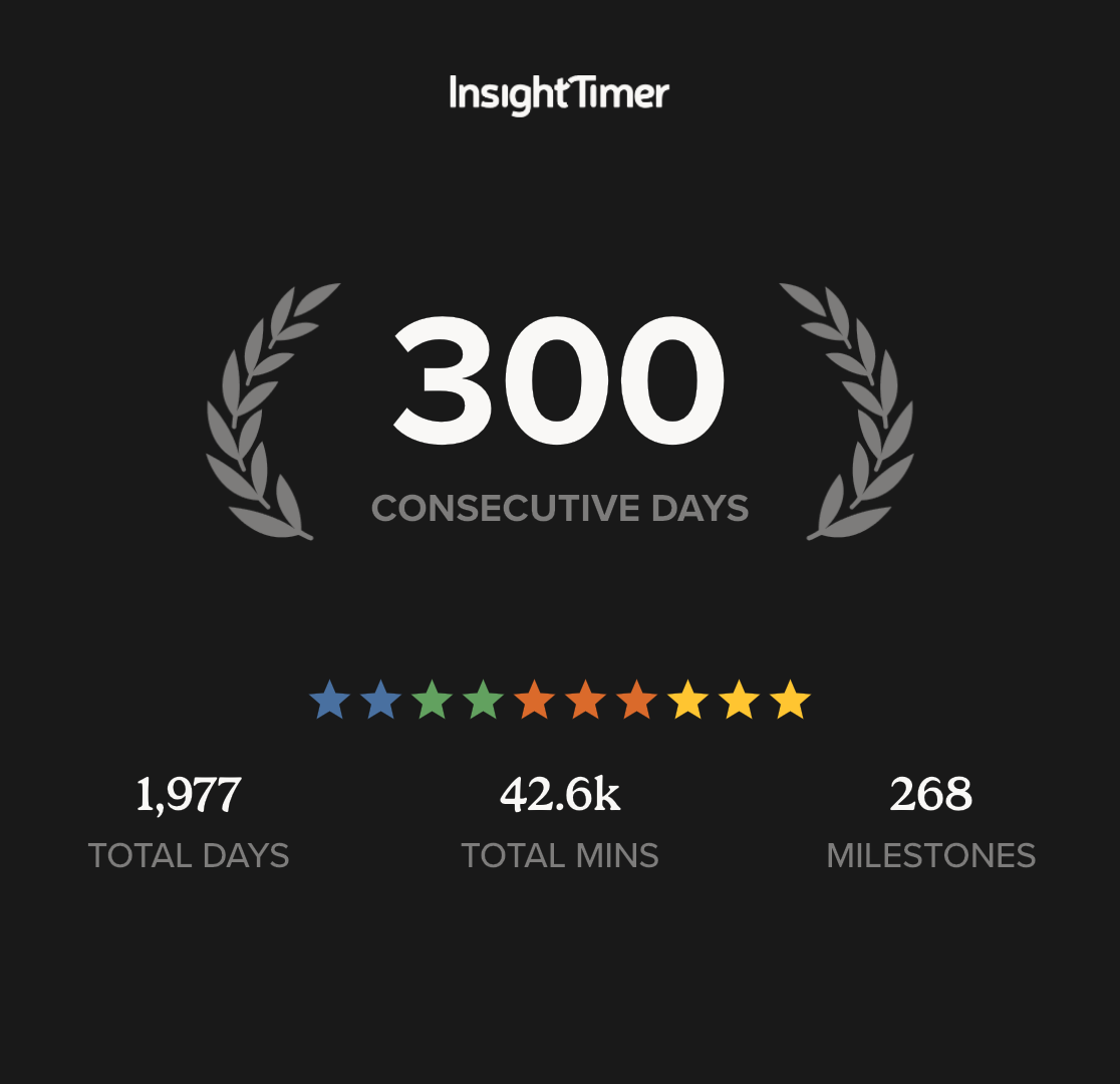 Screenshot from insight timer showing 300 consecutive days of meditation