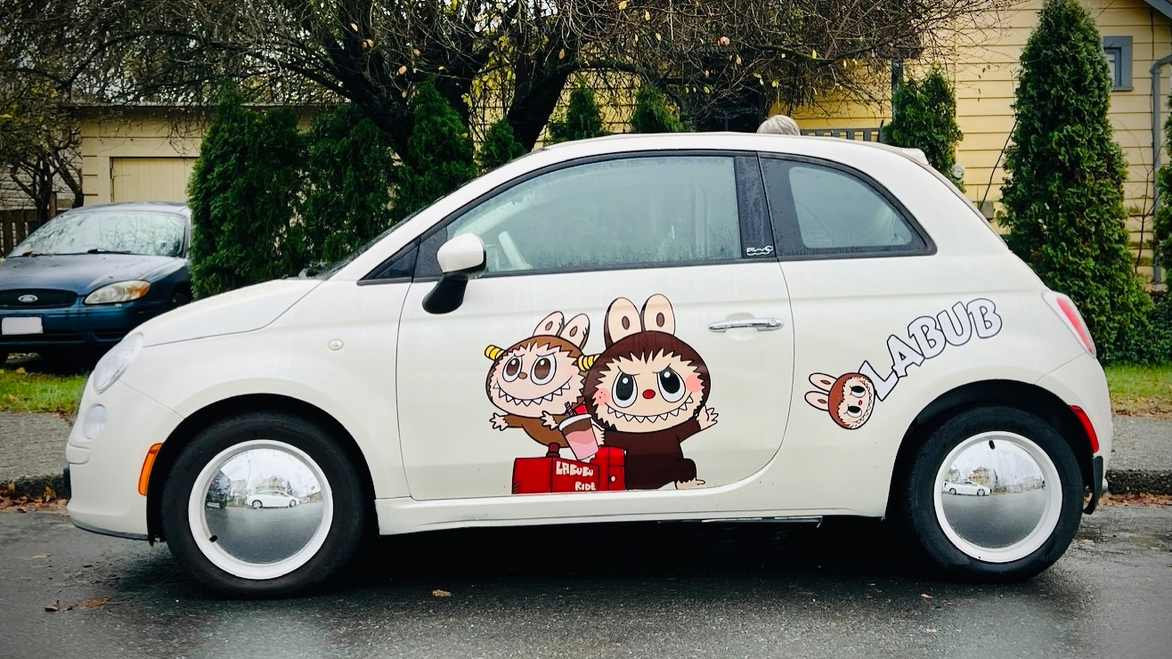 Small car with a Labubu wrap