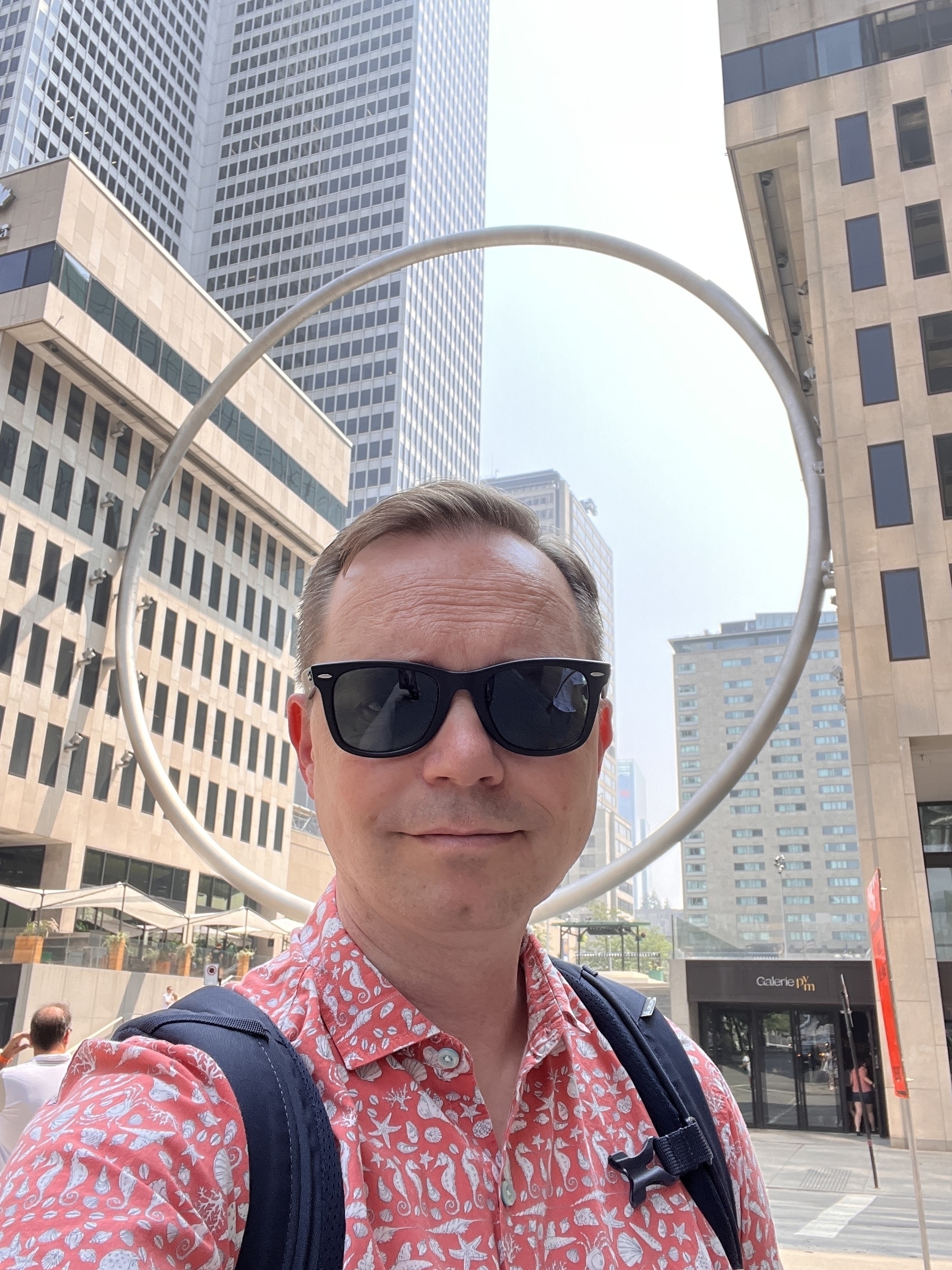 Chad selfie in front of the giant Ring in Montreal