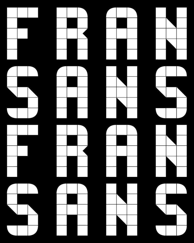 artboard demonstrating the panel font variation for the FRANS SANS typeface
