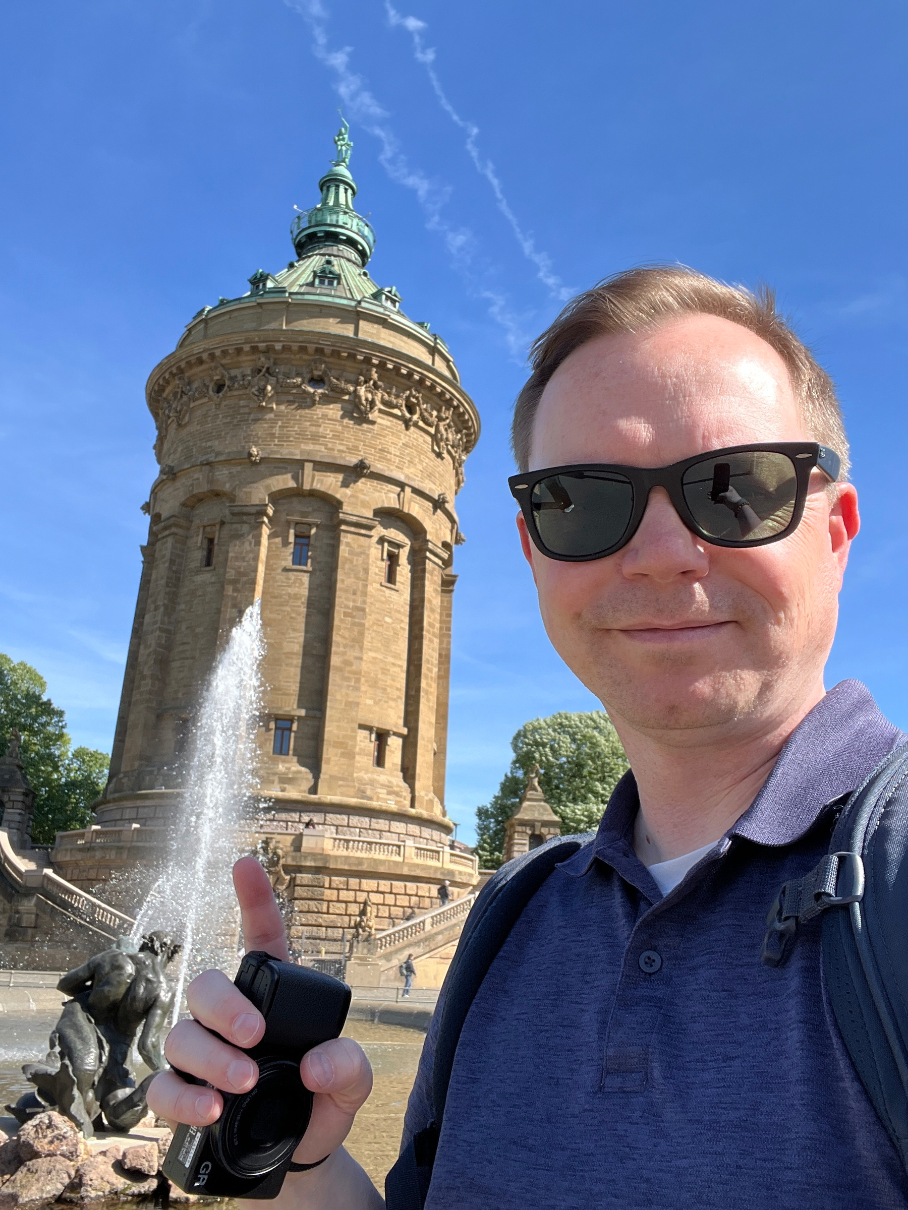  Chad selfie with a German tower and a fountain