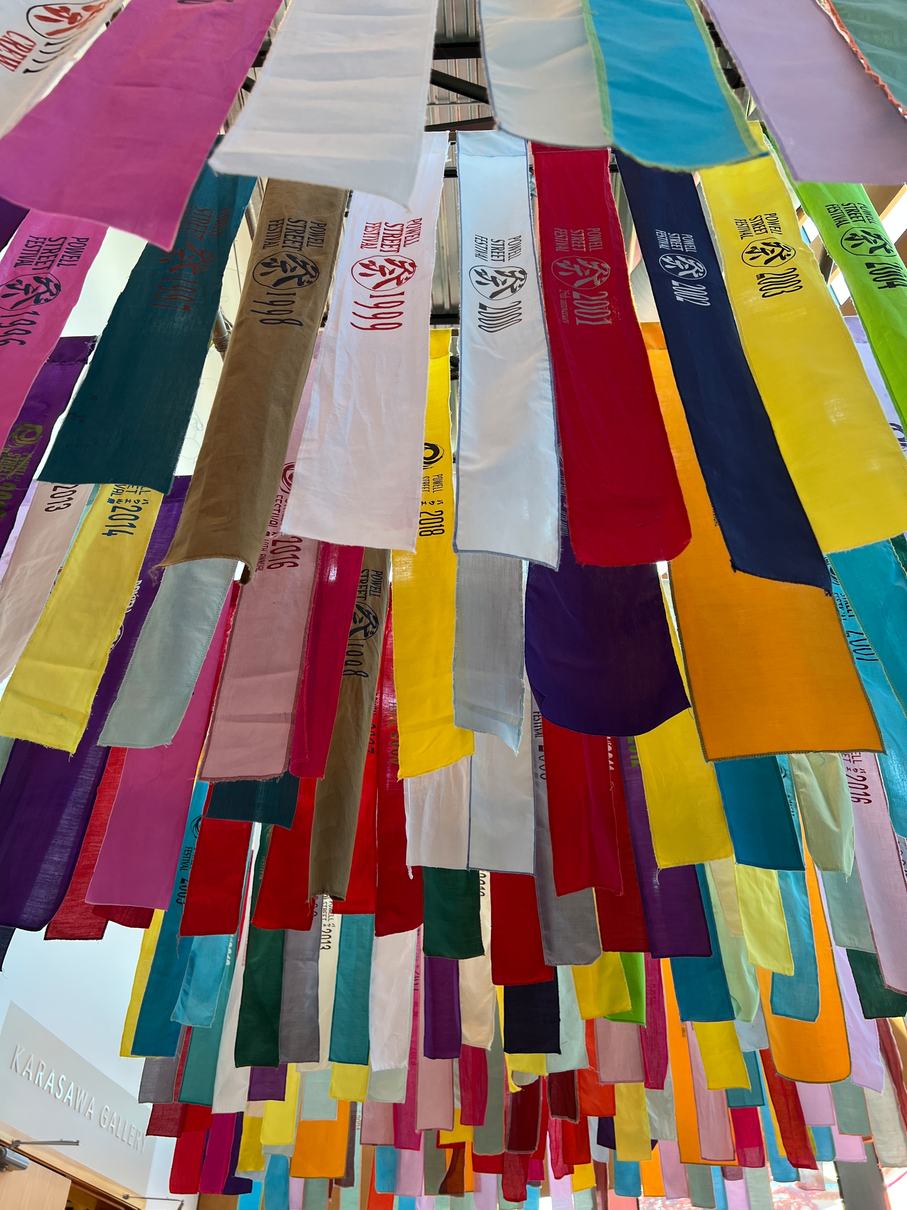 Ribbons for the volunteers for each year of the Powell Street Festival 