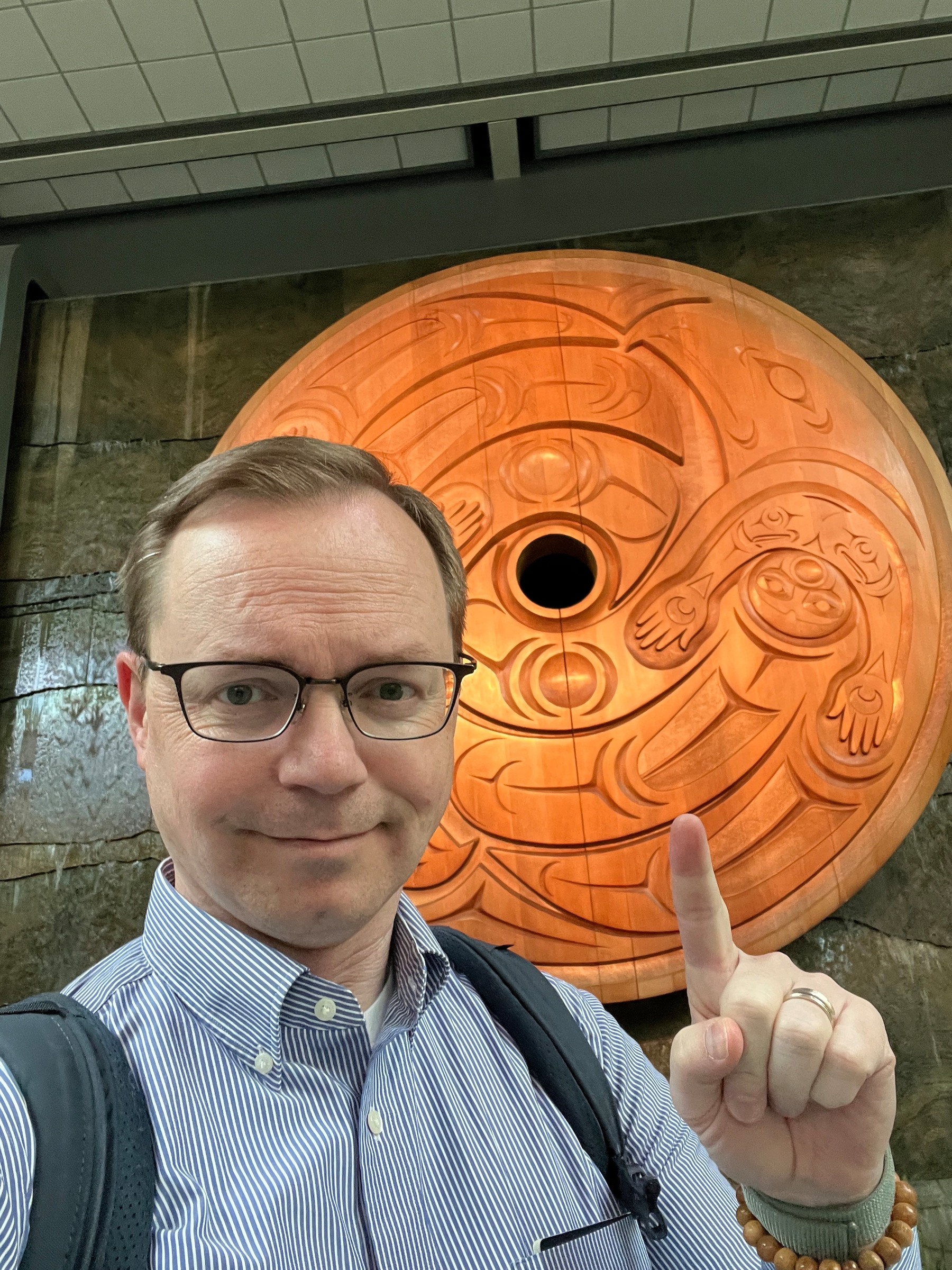 Chad selfie in front of Flight (Spindle Whorl)