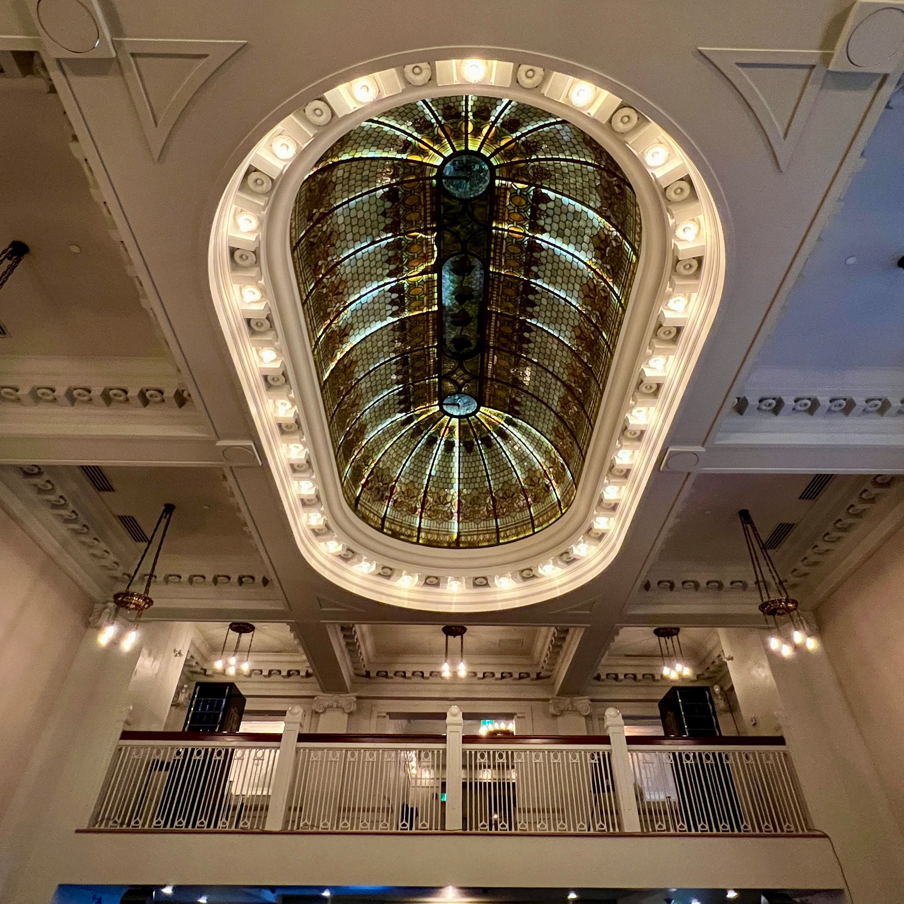 The skylight and the mezzanine with two server racks blinking 