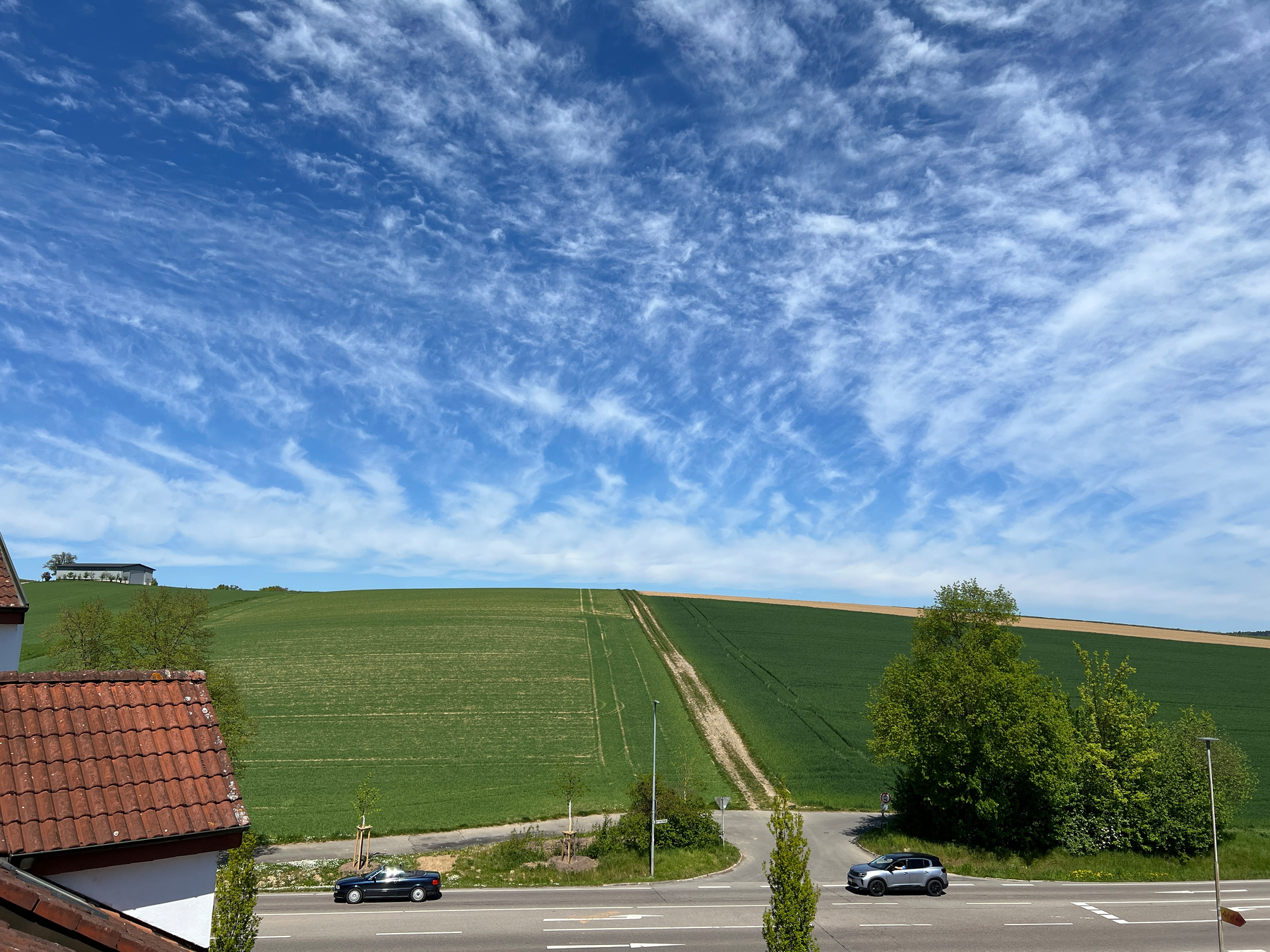 A green hill and blue sky
