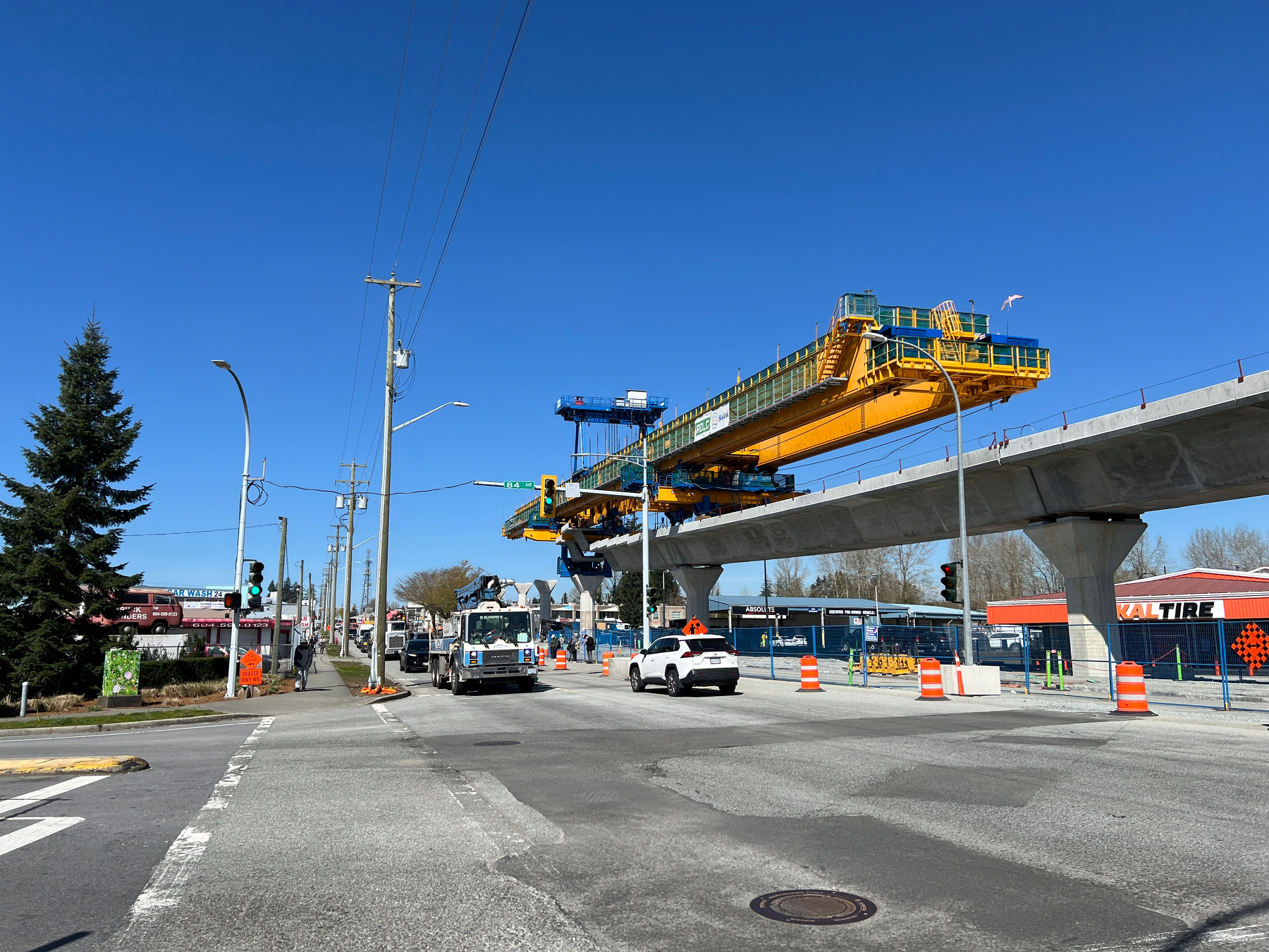 Wide shot of an elevated gantry at work