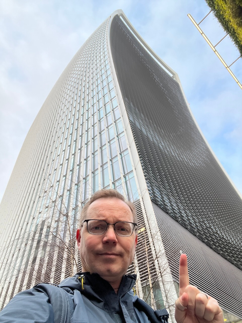 Chad points up at Sky Garden which curves outwards at the top creating more floorspace on the upper floors
