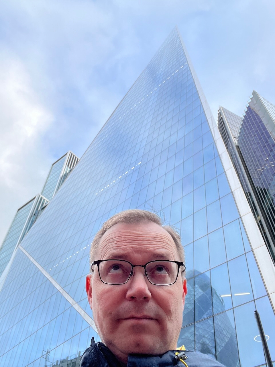Chad selfie looking up at The Scalpel