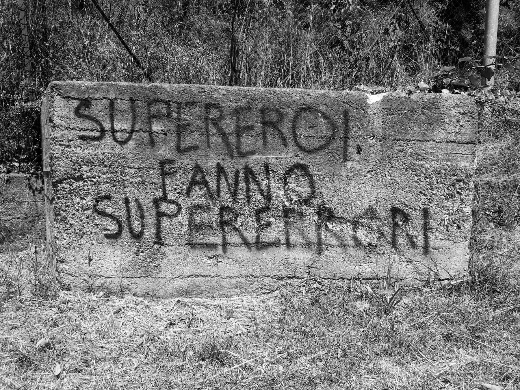 Scritta su un muro in cemento che recita: Supereroi fanno supererrori