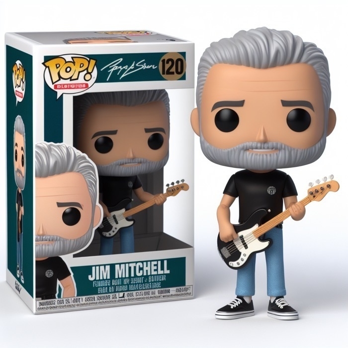 Jim Mitchell as a bass-playing Funko character