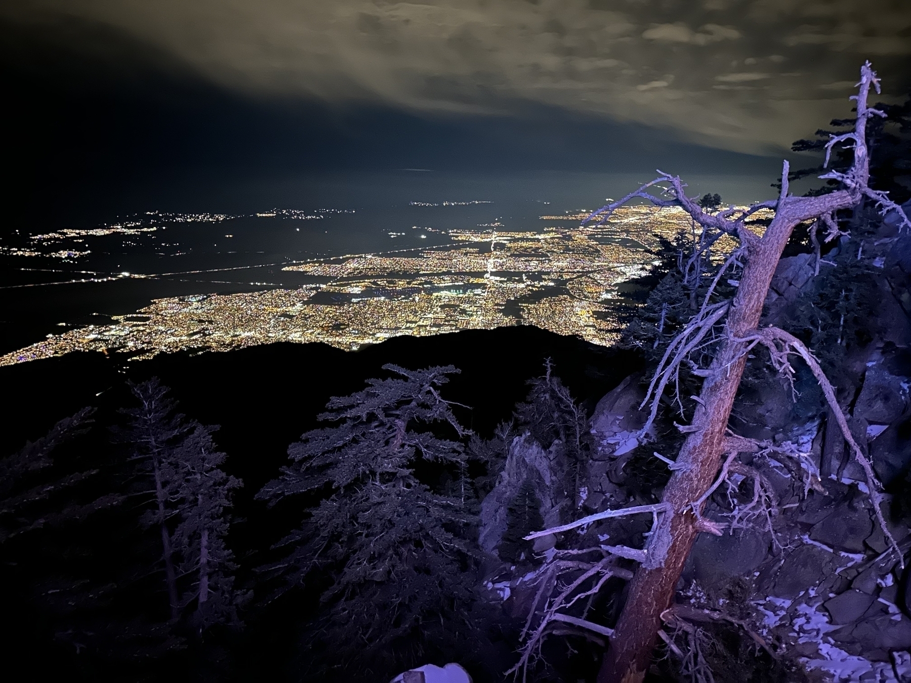 A view of Palm Springs at night from the tramway restaurant on Mt. San Jacinto.