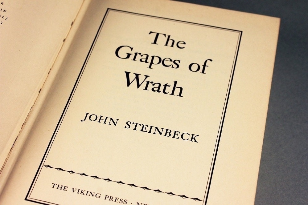 The title page of John Steinbeck's The Grapes of Wrath novel