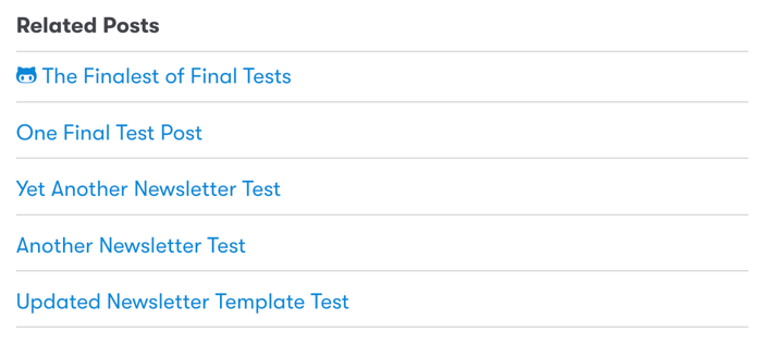 An example screenshot of what related posts for the Micro.blog mnml theme might look like.