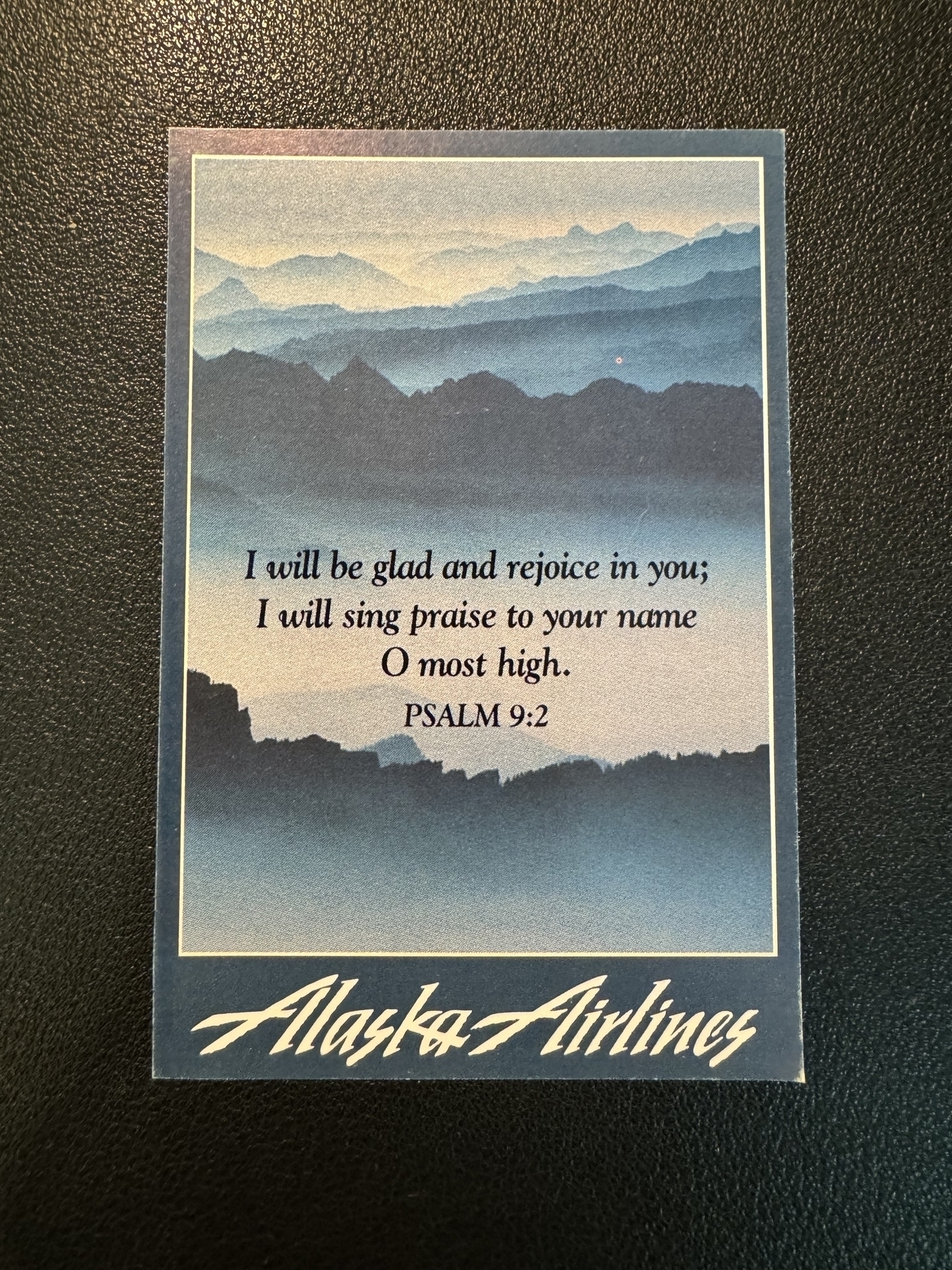 Alaska Airline prayer card - Psalm 9:2