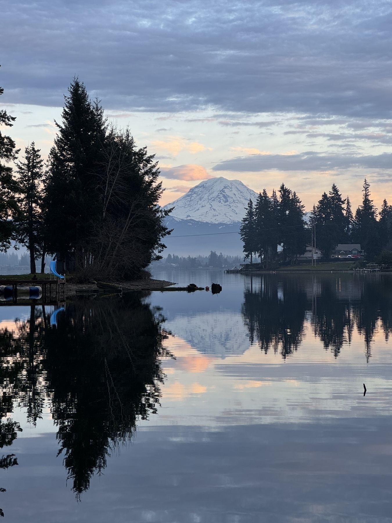 A view of Mount Rainier across Lake Tapps