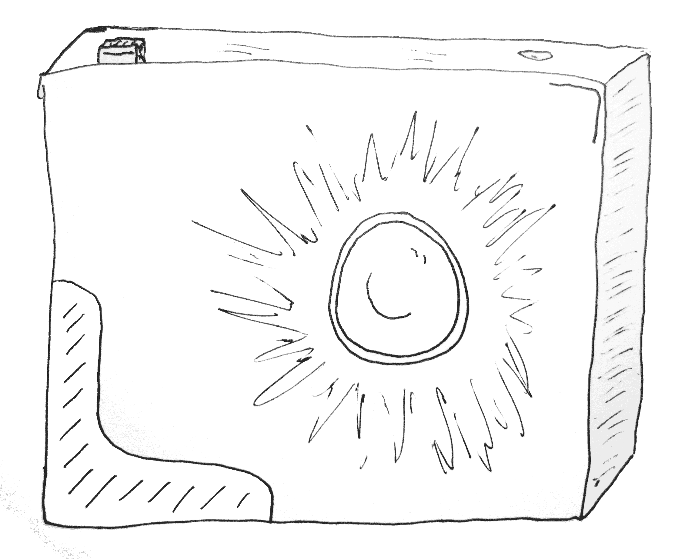 A hand drawn image of a camera taking a picture with the flash