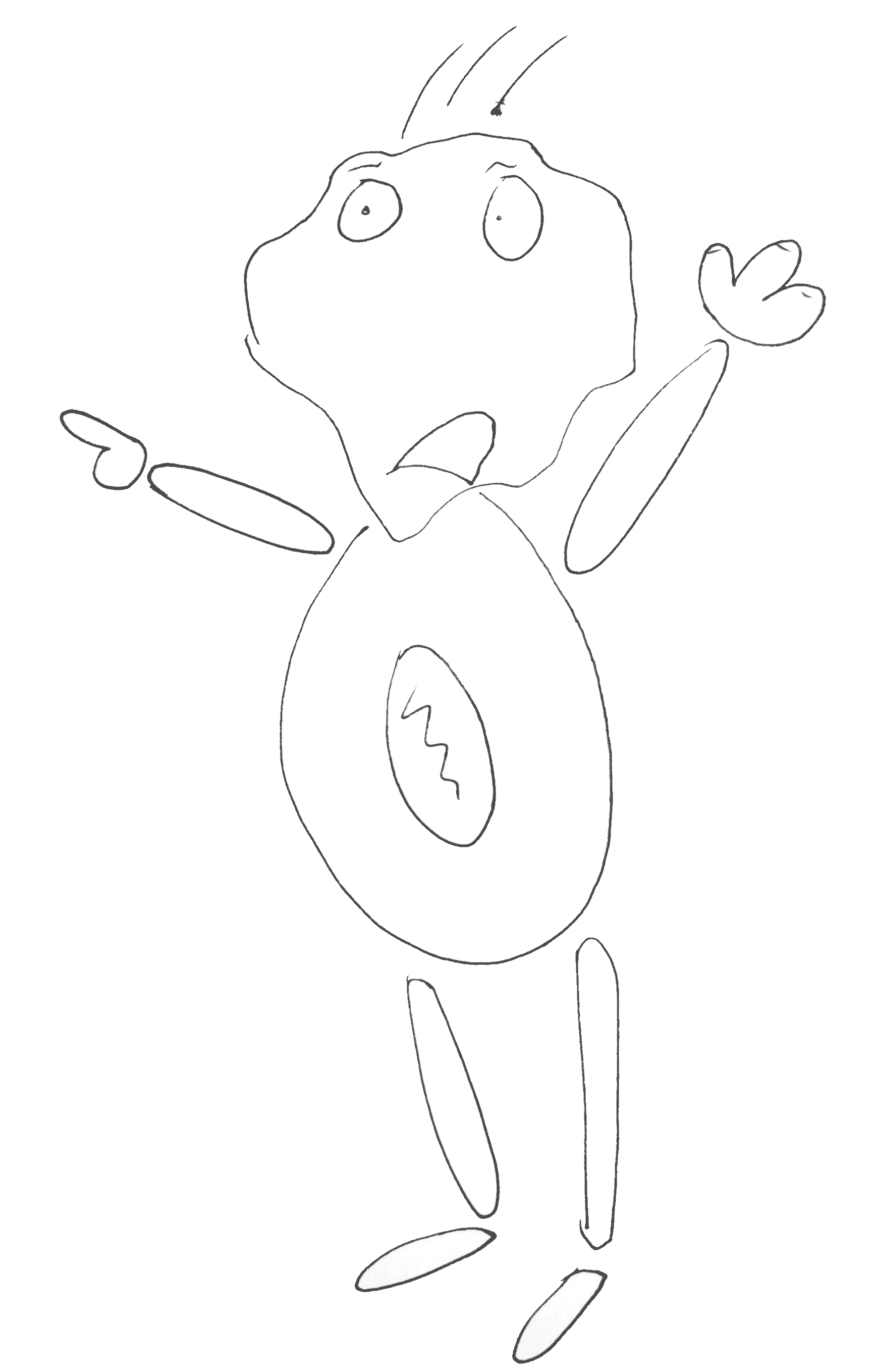 A hand drawn image of the same creature from before, except it's big honking nose is gone