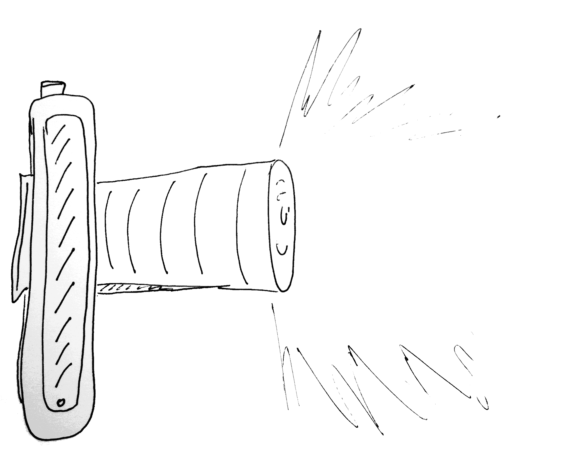 A hand drawn image of a camera with a long zoom lens, taking in profile.