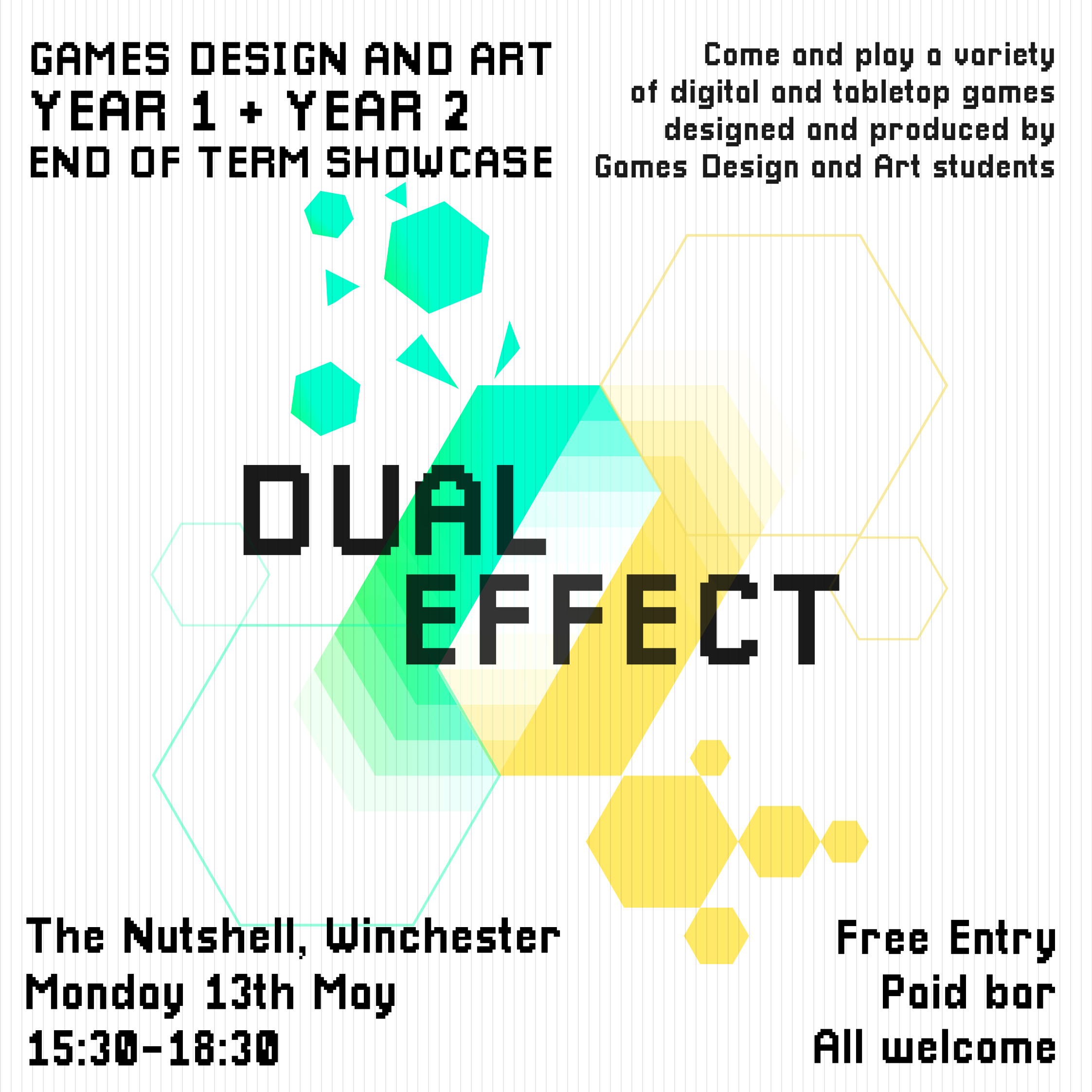 Poster advertising games event on 13th from 15:30-18:30 in the Nutshell Winchester, UK