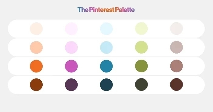 A picture of the Pinterest color palette with various lightnesses included