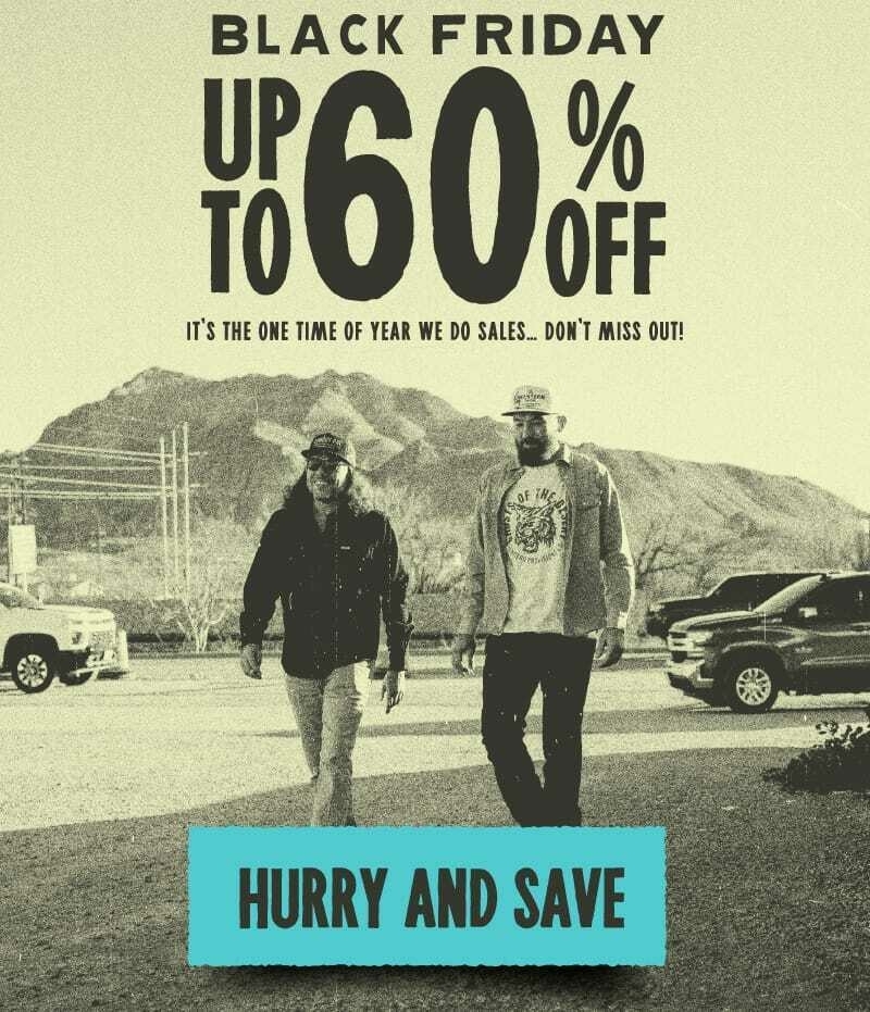 A photo of two dudes walking in a parking lot with the Black Friday sale announcement