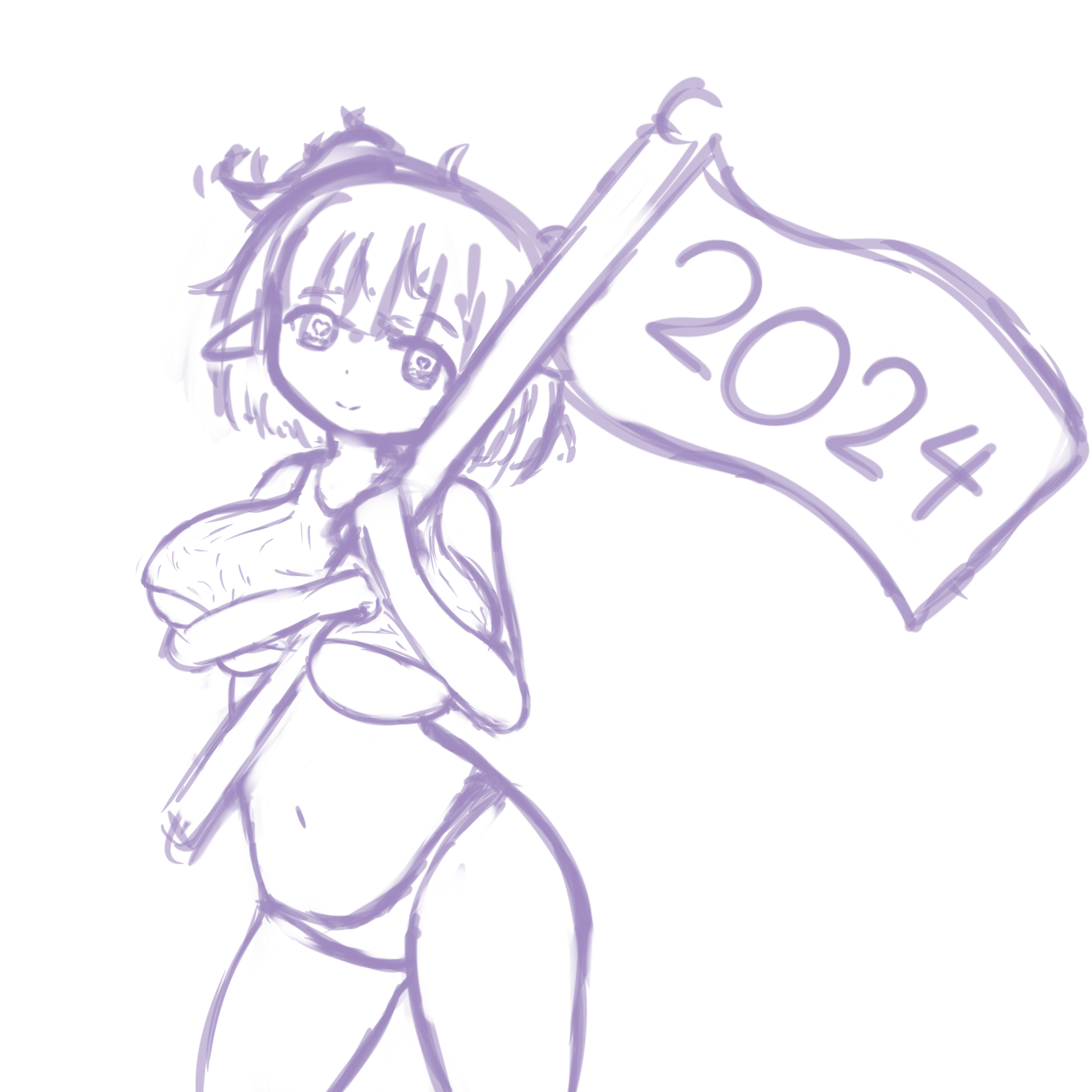 Rue holding a flag that says 2024.