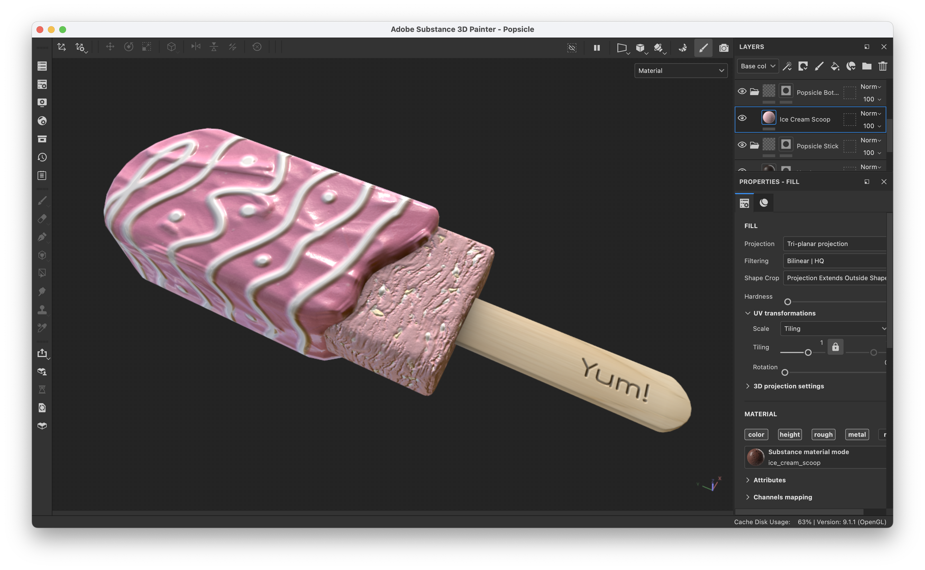 A screenshot of the ice cream from the VRChat photo in Substance Painter. The textures of the ice cream are easier to see in this screenshot.