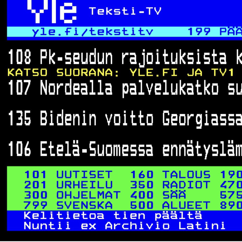 Finnish broadcasting company teletext page