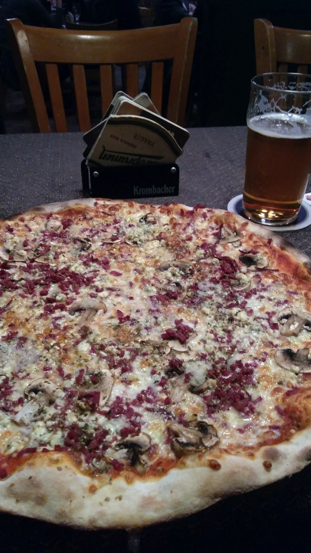 pizza and a pint of beer