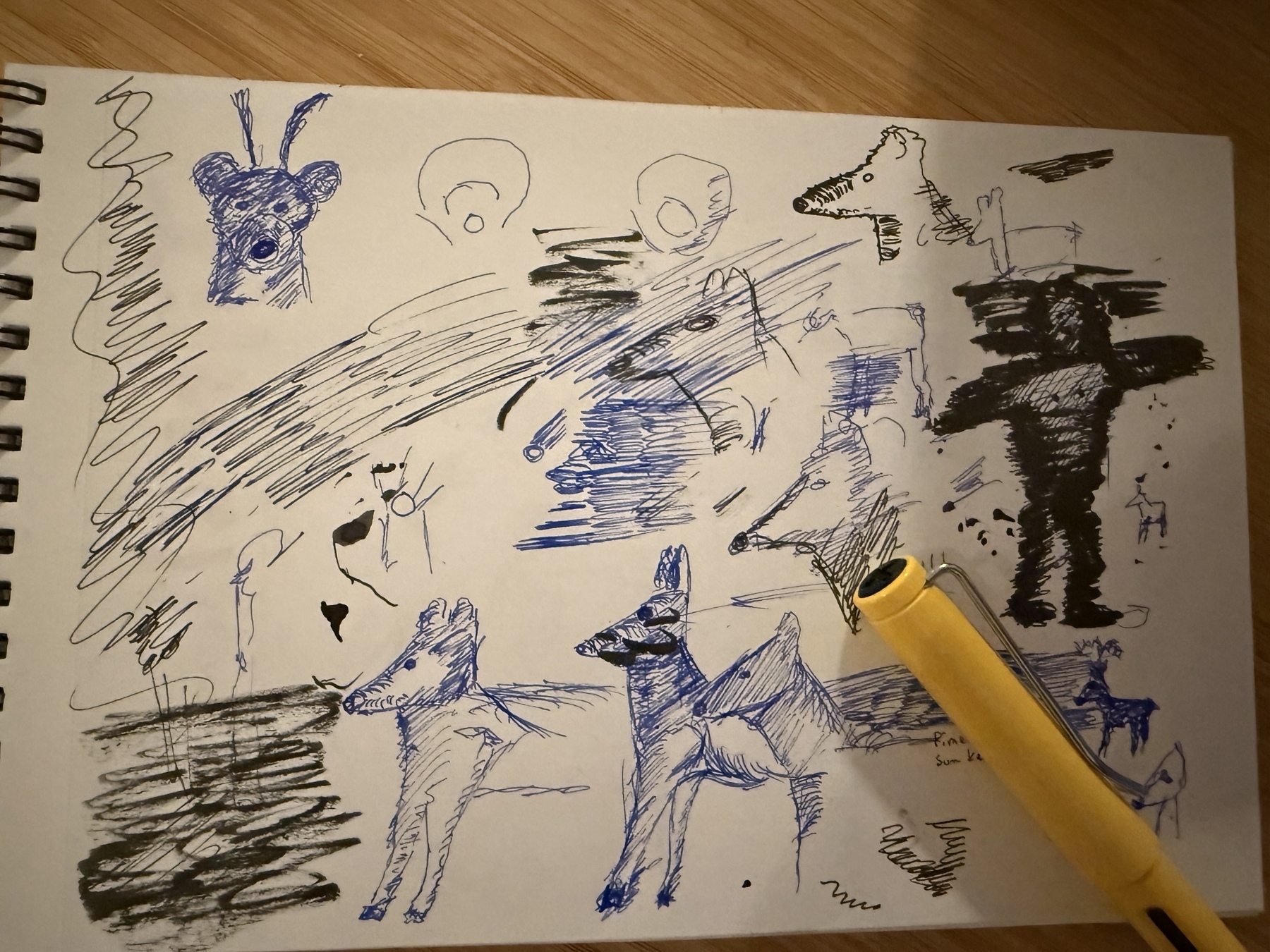 Page from a drafting book. Lots of mishaped deer and three that can be recognized