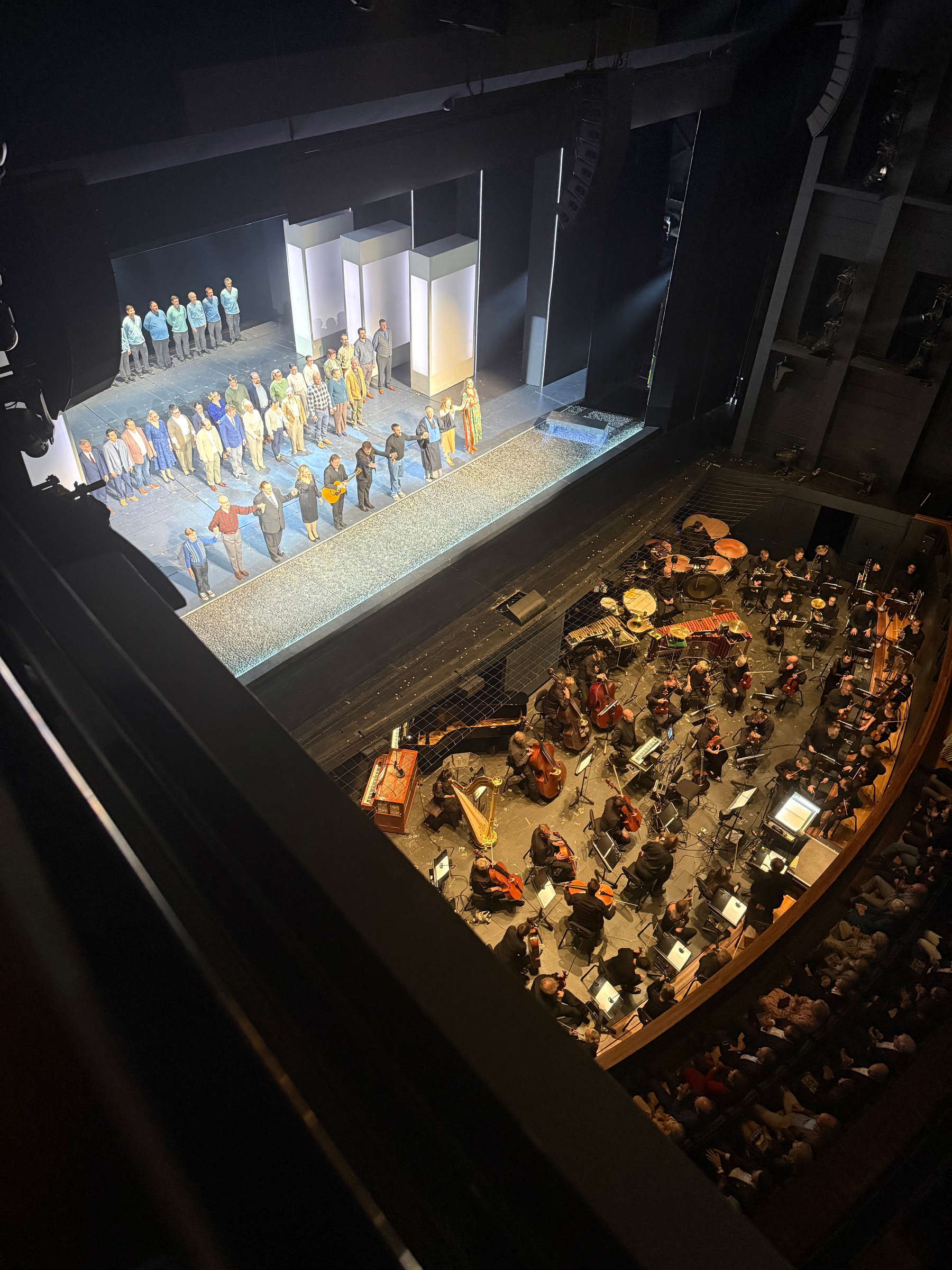 Curtain Call at the Finnish National opera. Cast and orchestra shown from the third balcony