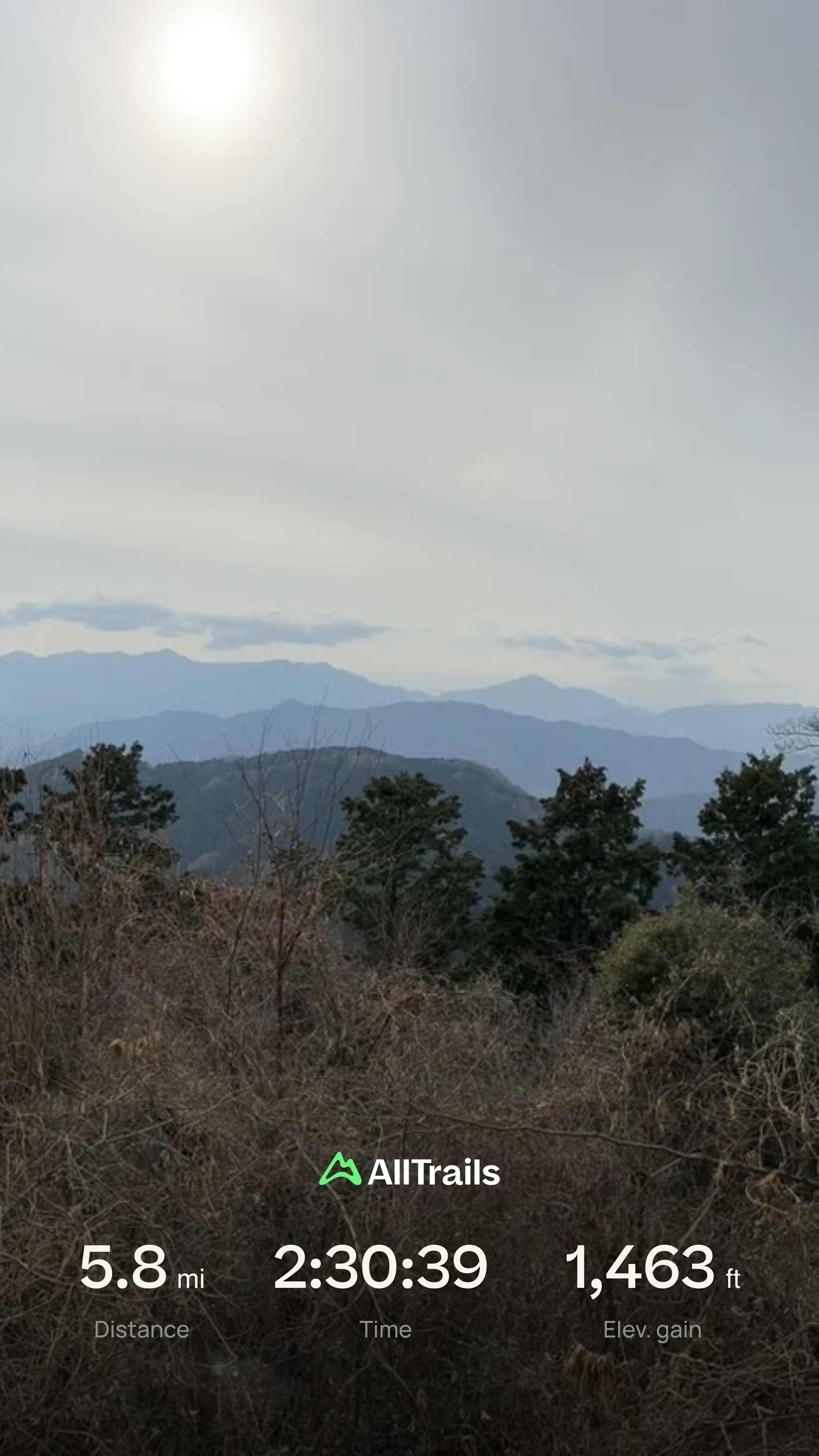 Laters of grey-green mountains. AllTrails stats: 2h30m, 5.8 miles, 1,463ft gain.