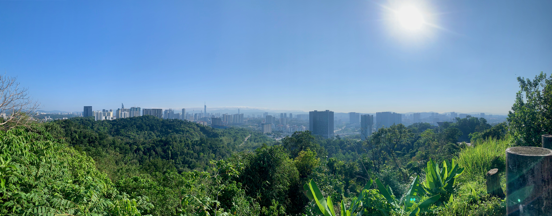 Panoramic view of the Kuala Lumpur skyline, viewed from the top of the hike at Bukit Gasing