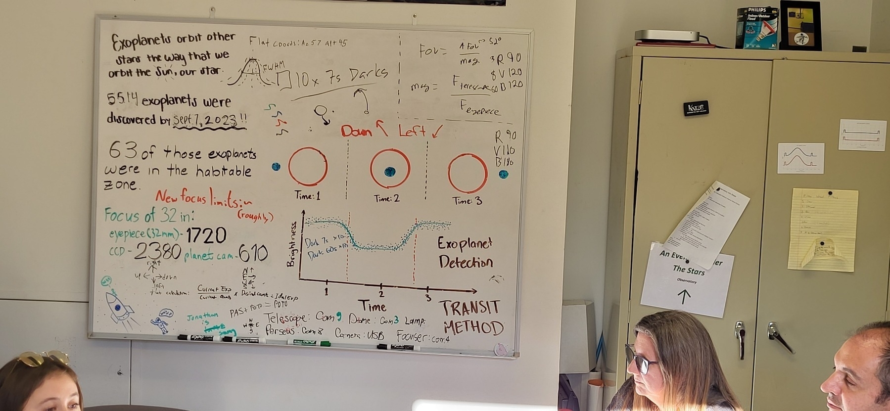 whiteboard in the George Mason University Observatory control center 