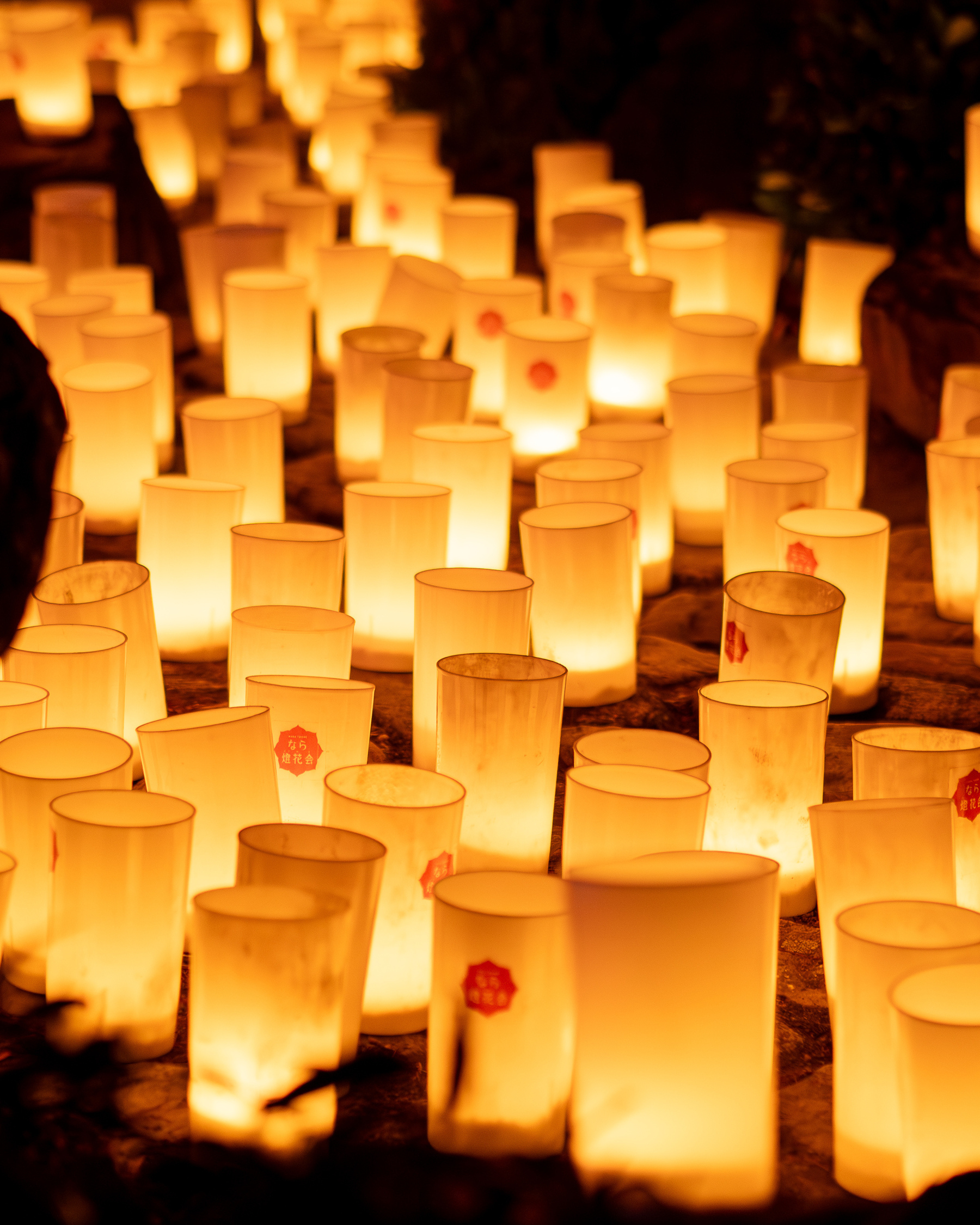 A sea of candles in a rock path at the Cnaberra-Nara Peace Park.