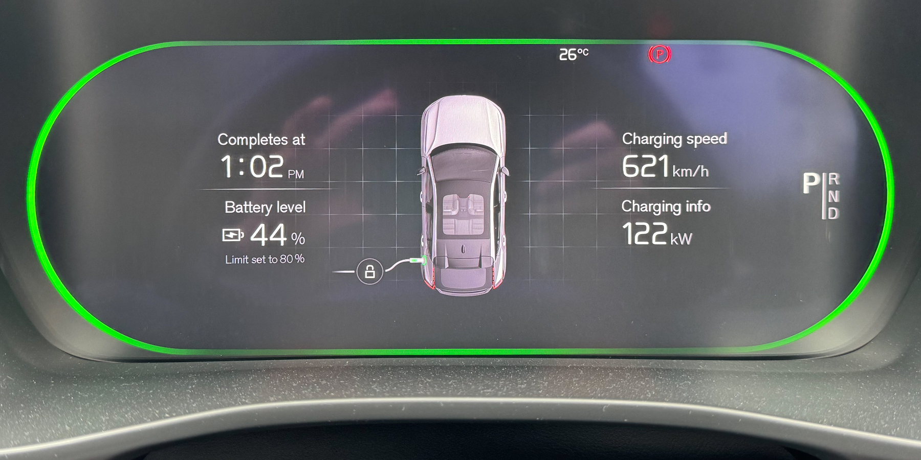 Charging details on the car’s dashboard