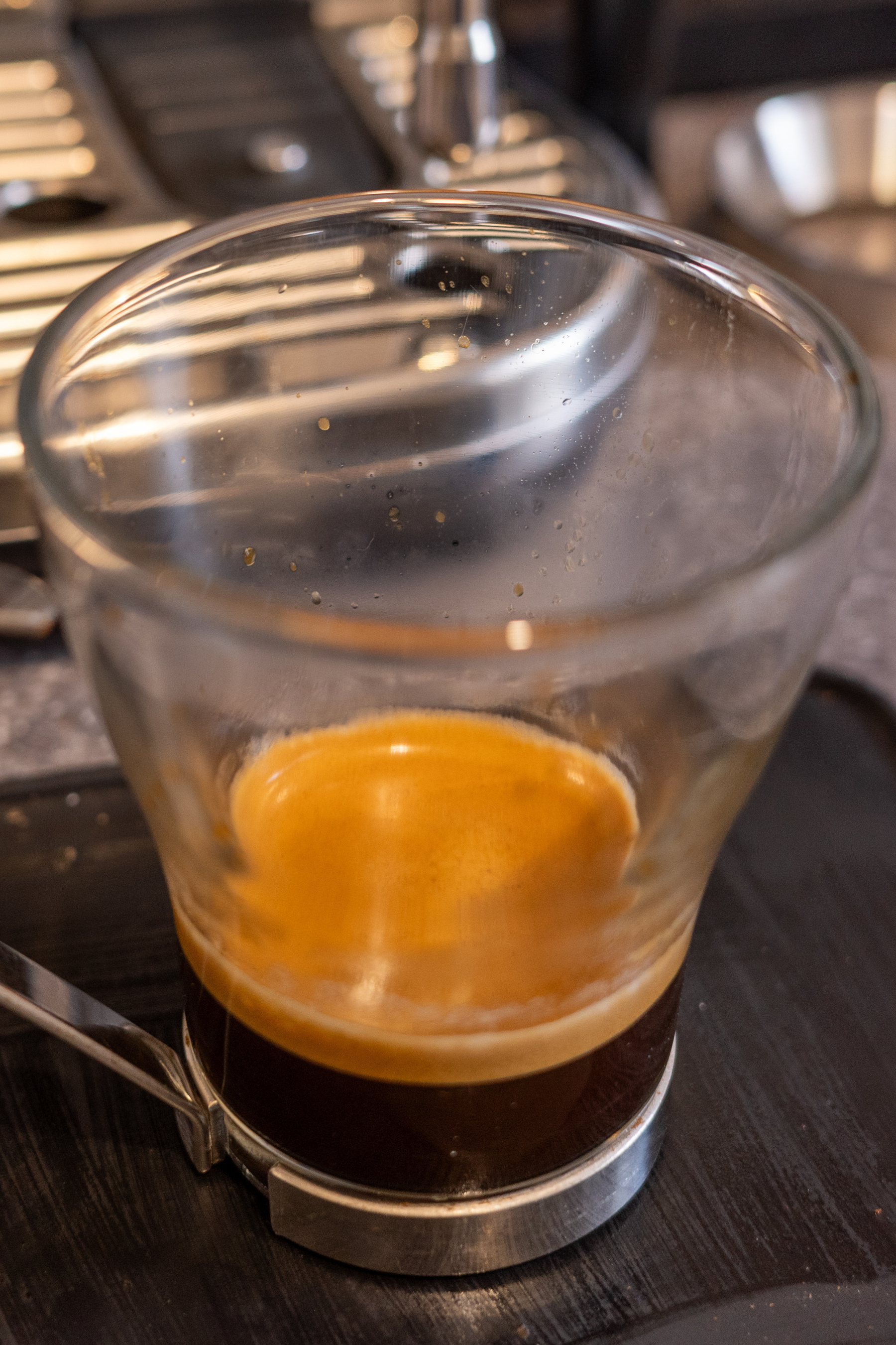 Espresso coffee in a glass mug