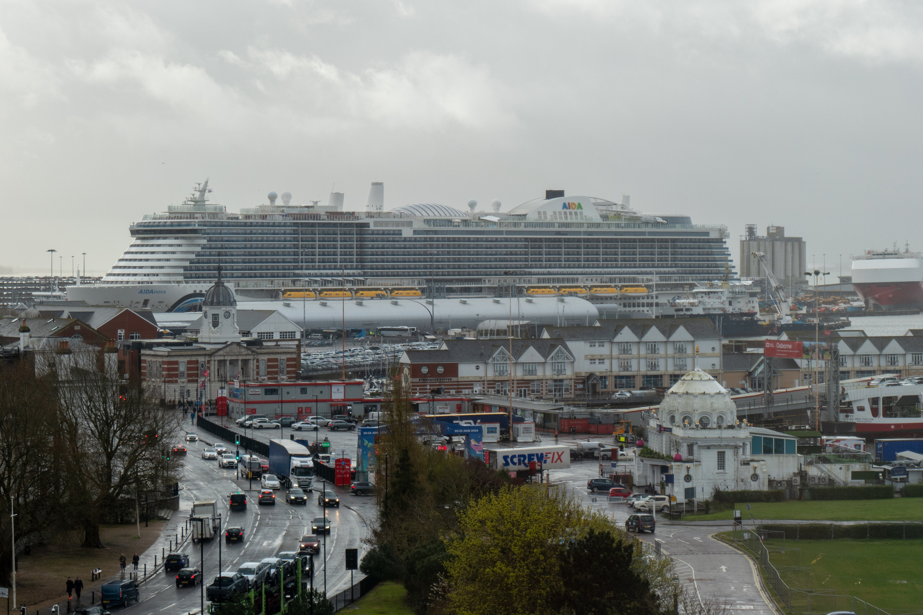 A giant ocean liner docked on Southampton.