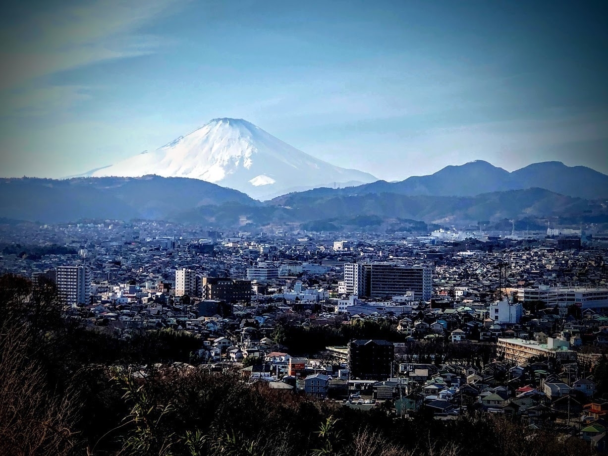 Fuji-san as seen from Koboyama overlooking Hadano City, Japan