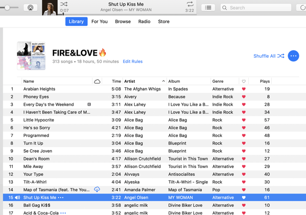 Screenshot showing iTunes playing 'Shut Up, Kiss Me' after I logged into iTunes Match