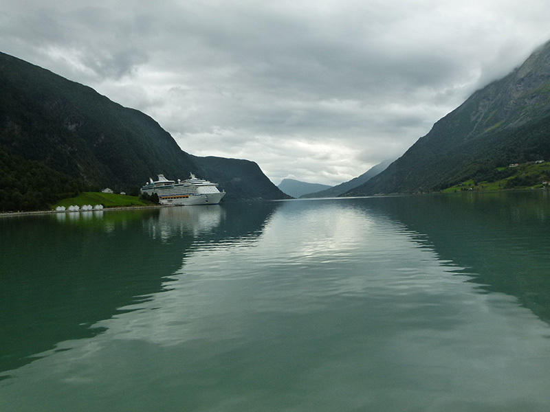 Norway scenery with cruise ship in the distance