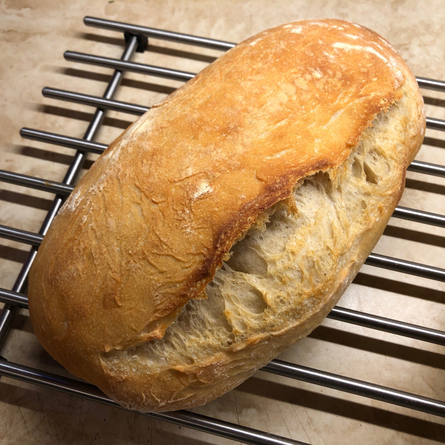 Sourdough bread cooling.
