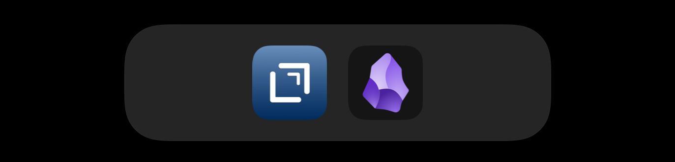 Auto-generated description: Two app icons are displayed, one with a blue square containing a stylized arrow and the other with a purple crystal-like shape on a black background.