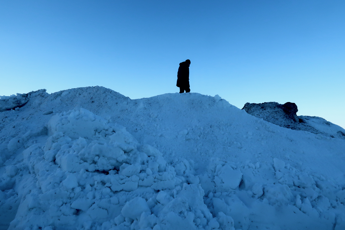 walking on a snow pile